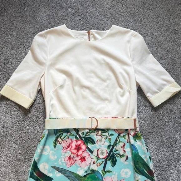 Ted Baker Aqua, Pink and Green Floral & Bird Pencil Skirt - Picture 2 of 6